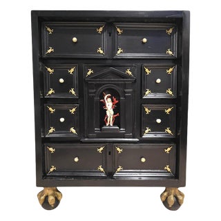 Antique Italian Ebonized Cabinet with Gilt Bronze Mounts and Sain, 1640 For Sale