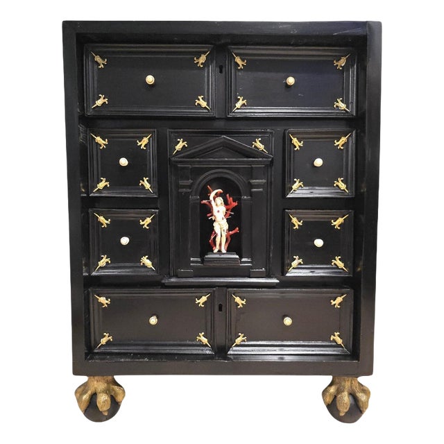 Antique Italian Ebonized Cabinet with Gilt Bronze Mounts and Sain, 1640 For Sale
