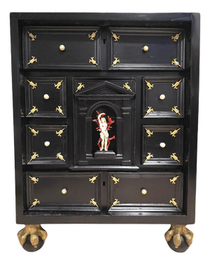 Antique Italian Ebonized Cabinet with Gilt Bronze Mounts and Sain, 1640
