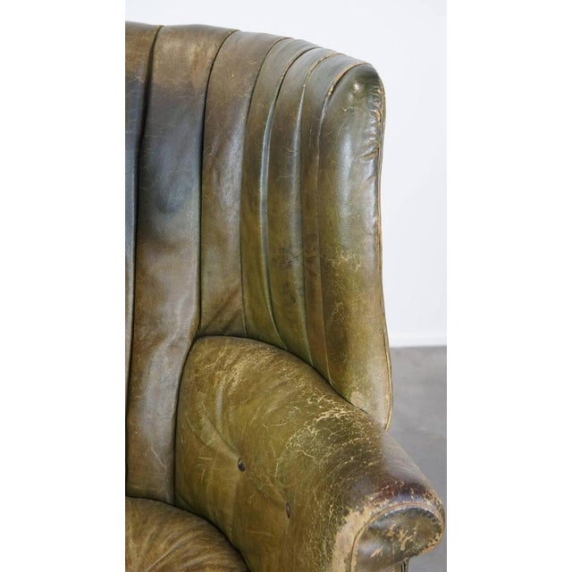 Large Antique Barrel Back Wing Chair in Leather For Sale - Image 11 of 16