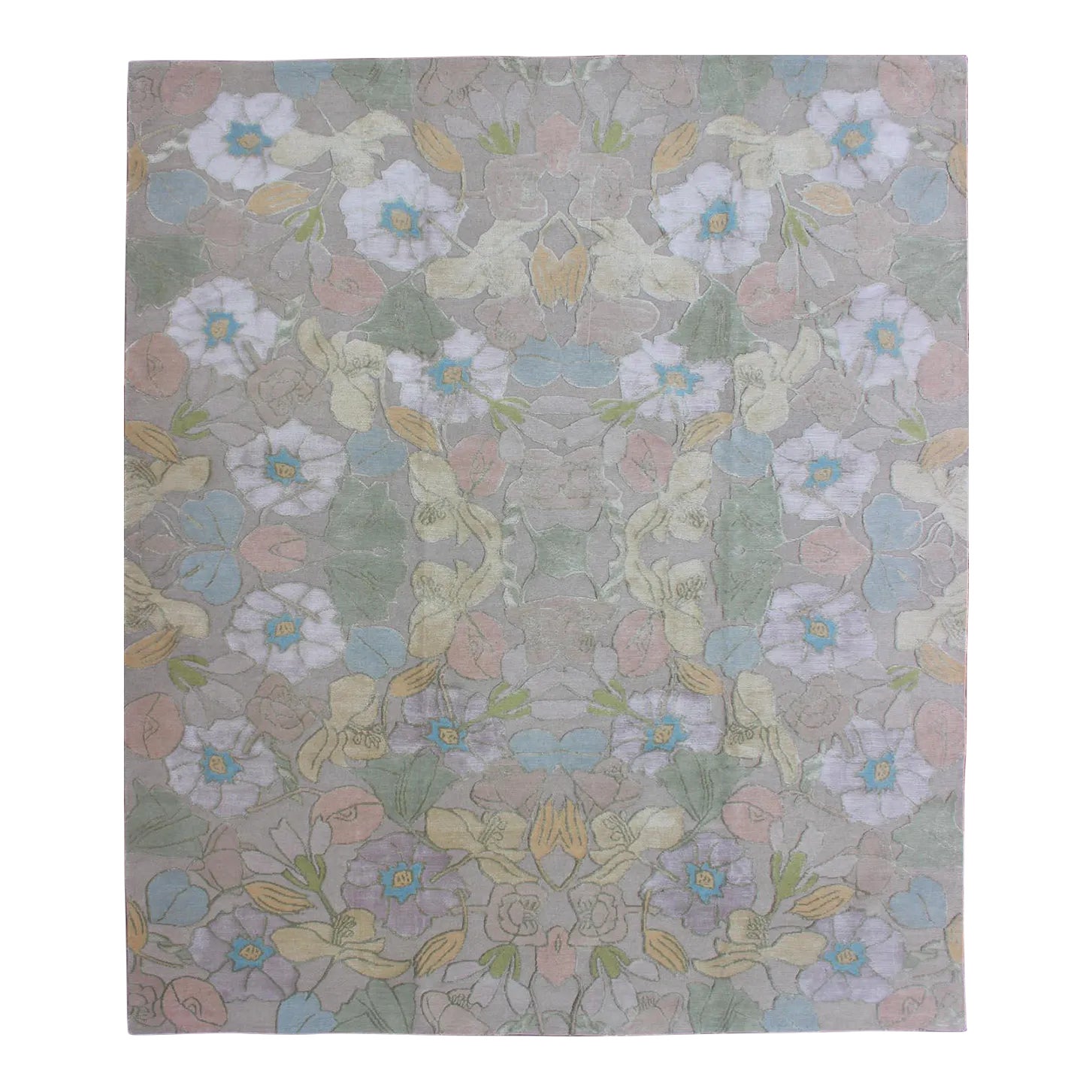 Modern Nepalese Wool and Silk Rug With Floral Design in Multi Colors ...