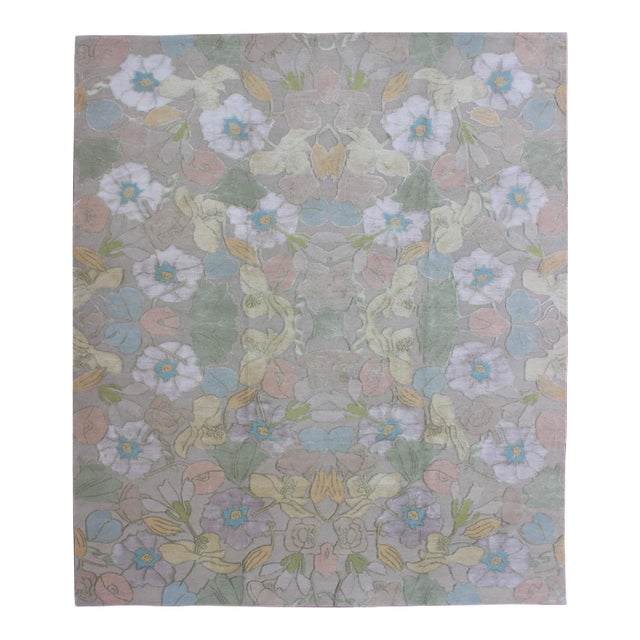 Modern Nepalese Wool and Silk Rug With Floral Design in Multi Colors For Sale