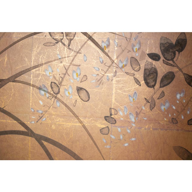 Wood "Autumn Flowers", 1970s Showa Era Japanese Painted Byobu Screen For Sale - Image 7 of 18