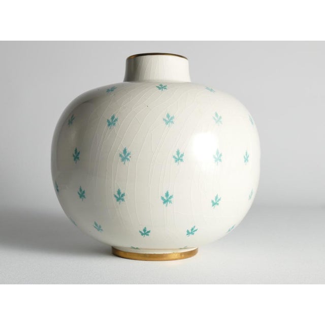 1940s Swedish Grace Menuett Vase with Green Leaf Motif by Arthur Percy for Gefle, 1950s For Sale - Image 5 of 17