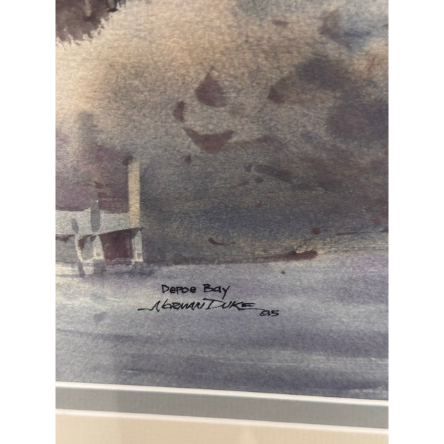 Norman Duke Depoe Bay Framed Watercolor, Circa 1985 For Sale - Image 9 of 11