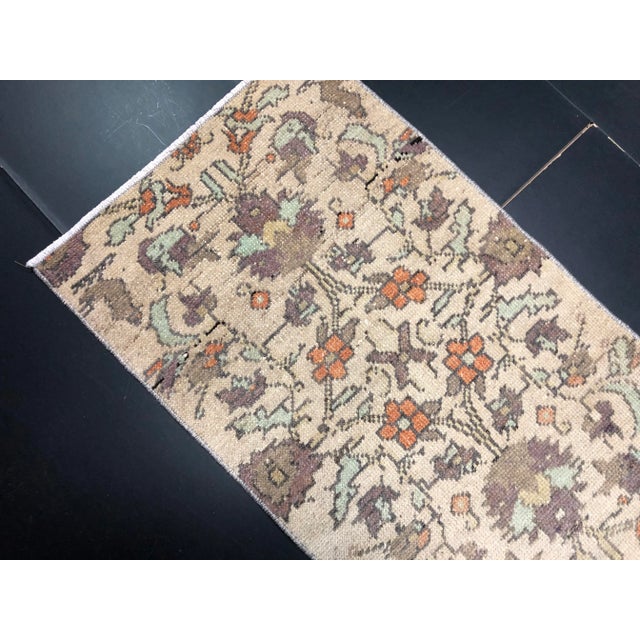 Rustic Hand Made Oushak Floral Design Wool Small Rug For Sale - Image 3 of 6