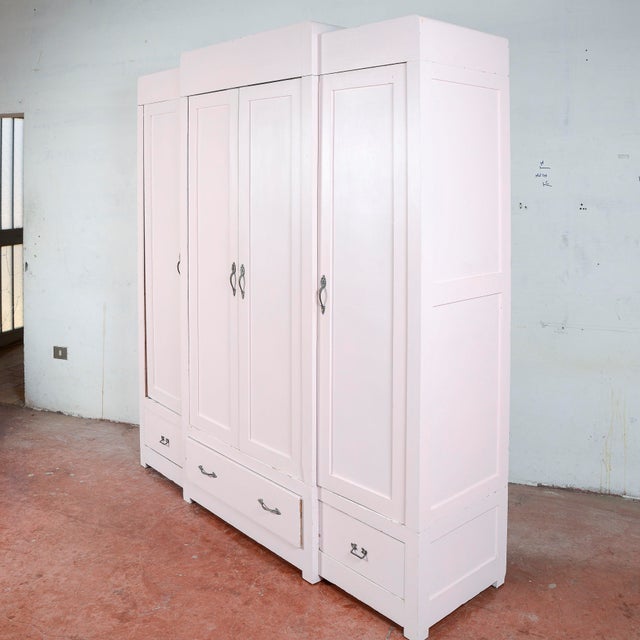 Vintage Pink-Stained 4-Door Wardrobe For Sale - Image 9 of 18