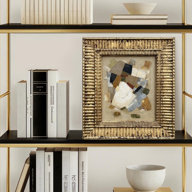 This is a new abstract oil painting playing with shape and neutral colors. The oil painting is done on a hardboard canvas...