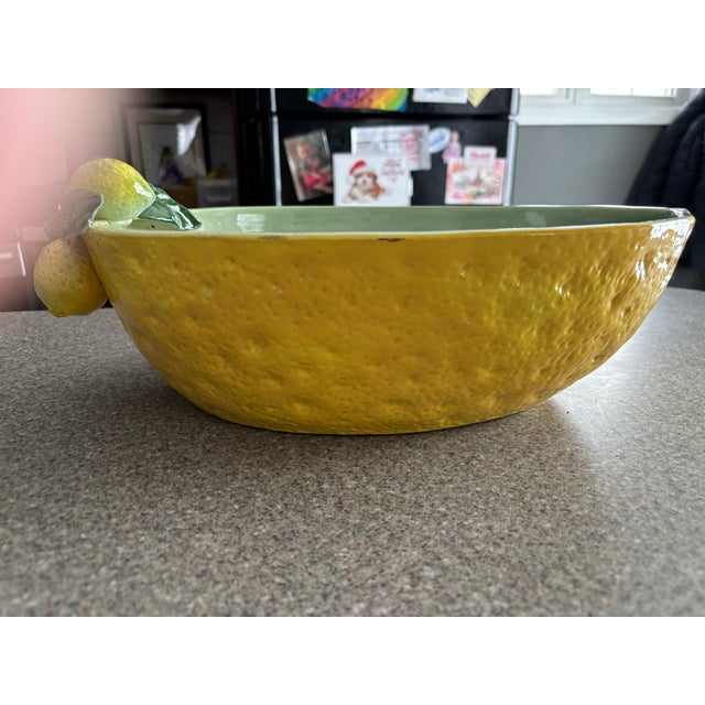 Yellow 1970s Walter Hatches Inc Italian Majolica Lemon Figural Bowl and Eleven (11) Plates Vintage Decor For Sale - Image 8 of 12