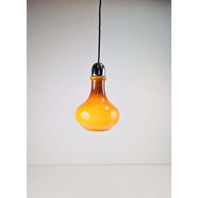 Vintage Scandinavian Drop Pendant Lamp in Brown Opal Glass and Chrome from Peill & Putzler, 1960s For Sale - Image 11 of 12