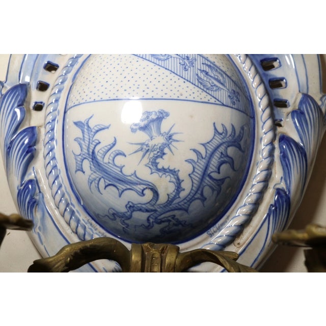 Antique Handmade Galle Nancy St. Clement Pottery Bronze Faience Sconces Fixtures For Sale - Image 9 of 12