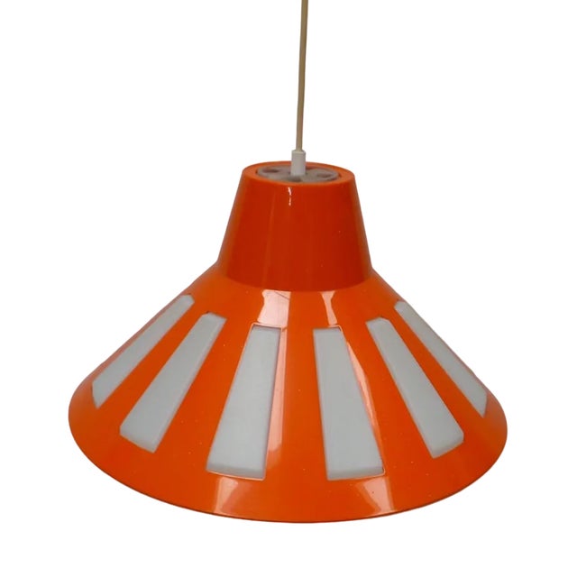 Mid-Century Modern Space Age UFO Pendant Lamp in Orange & White, 1970s For Sale
