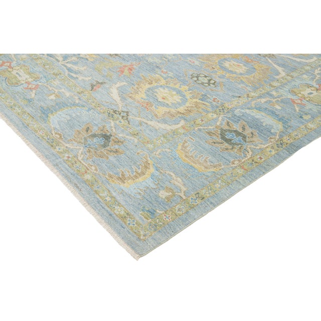 Blue Apadana's Contemporary Sultanabad Floral Wool Rug in Light Blue For Sale - Image 8 of 11