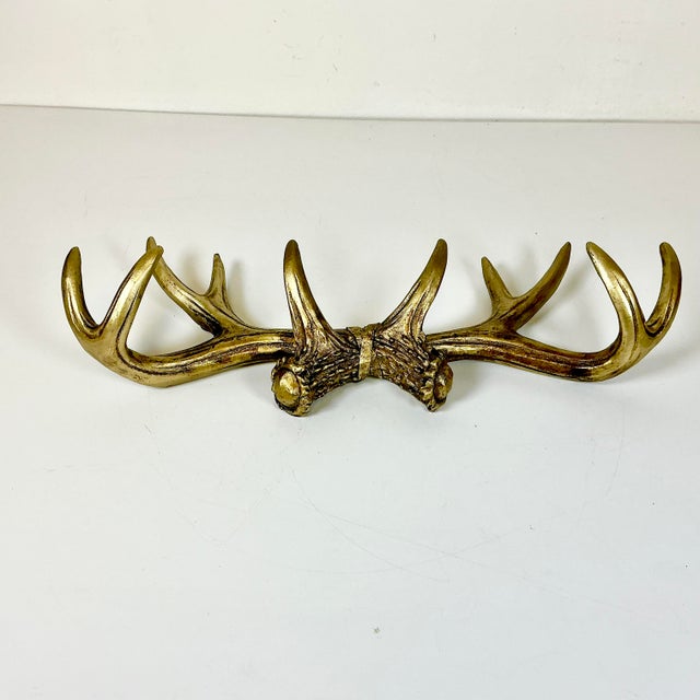 Gold Vintage Rustic Adirondack Arts & Crafts Faux Antler Wall Mounted Hooks. For Sale - Image 8 of 11