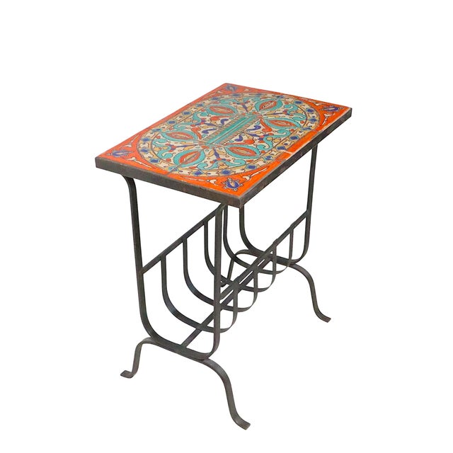 Metal Vintage Tile Top Wrought Iron Table For Sale - Image 7 of 11