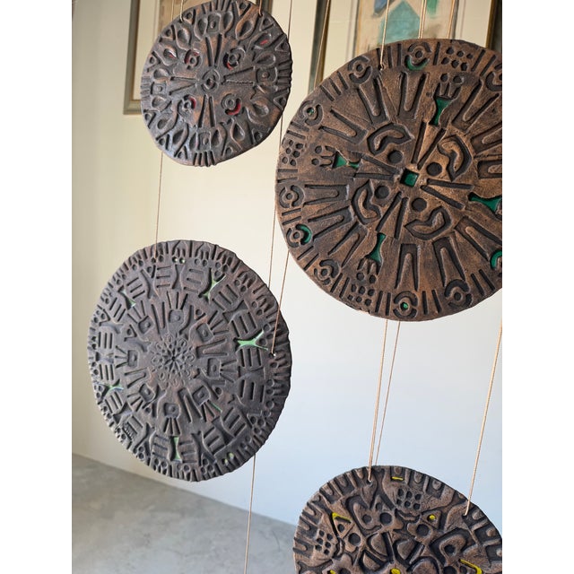 Wood Large - Mid-Century Modern Signed Pottery Hanging Wind Chime For Sale - Image 7 of 12