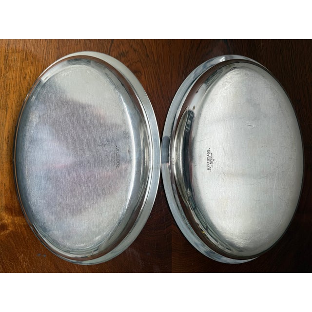 Pair of Vintage Tiffany & Co. Silver Plated Open Oval Serving Dishes For Sale - Image 10 of 12