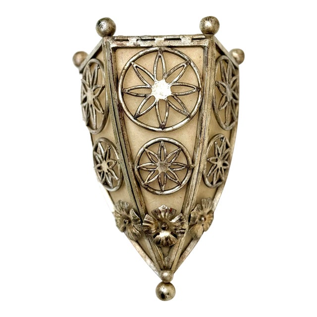 Vintage Wall Sconce: Paul Ferrante Spanish/Art Deco Style Sconce, Iron and Silver Gilt Wall Light For Sale