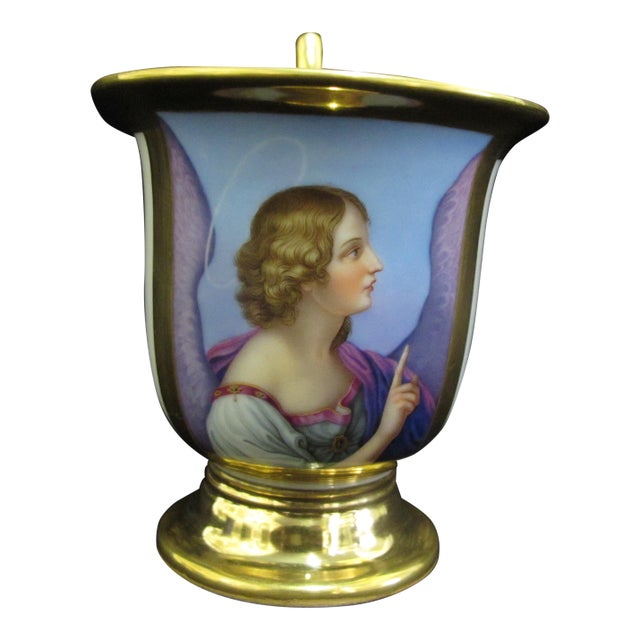 KPM Antique Hand Painted Gilded Heavenly Angel Pointing Upward Portrait Cup For Sale