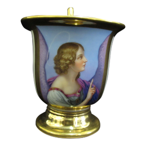 KPM Antique Hand Painted Gilded Heavenly Angel Pointing Upward Portrait Cup