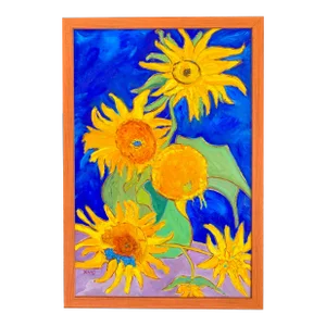 Six Sunflowers, After Van Gogh Oil Painting, Framed