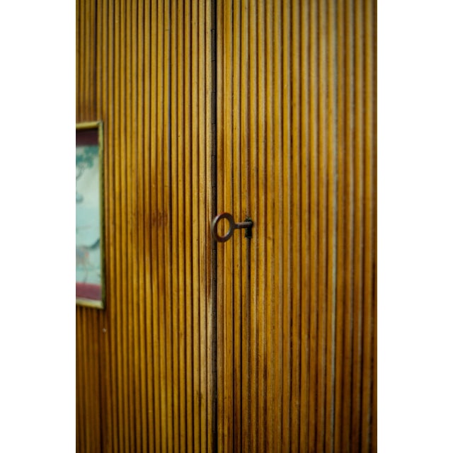 Wood Bamboo Wardrobe Cabinet with Illustrations, Italy, 1950 For Sale - Image 7 of 15