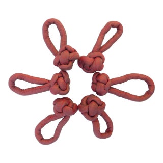 Vintage Merlot / Aubergine Fabric Knot Napkin Rings, Set of 6 For Sale
