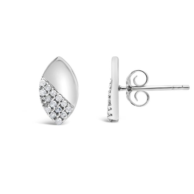 Contemporary 925 Sterling Silver 1/6 Cttw Diamond and Mirror Polish Pear Shape Stud Earrings (I-J Color, I2-I3 Clarity) For Sale - Image 3 of 5