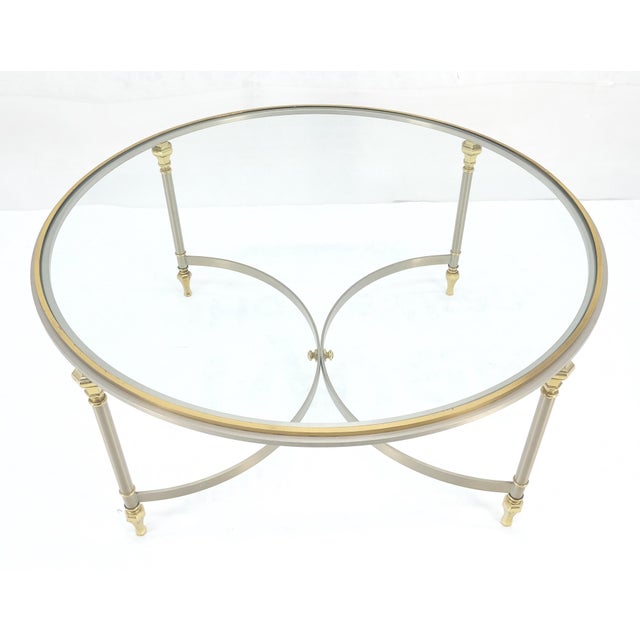 Italian Round 38" Brushed Chrome & Brass Bezel & leg Glass Top Coffee Table For Sale - Image 6 of 12