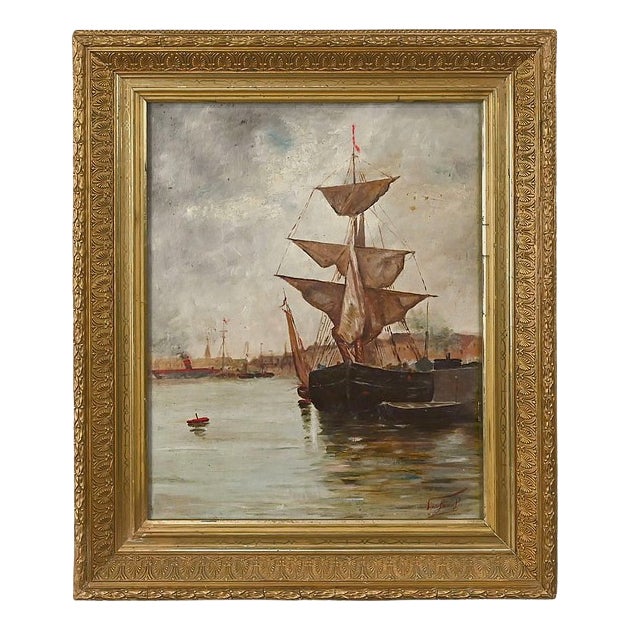 Unknown, Painting Sailboat on a Calm Sea, 1890, Oil on Canvas For Sale