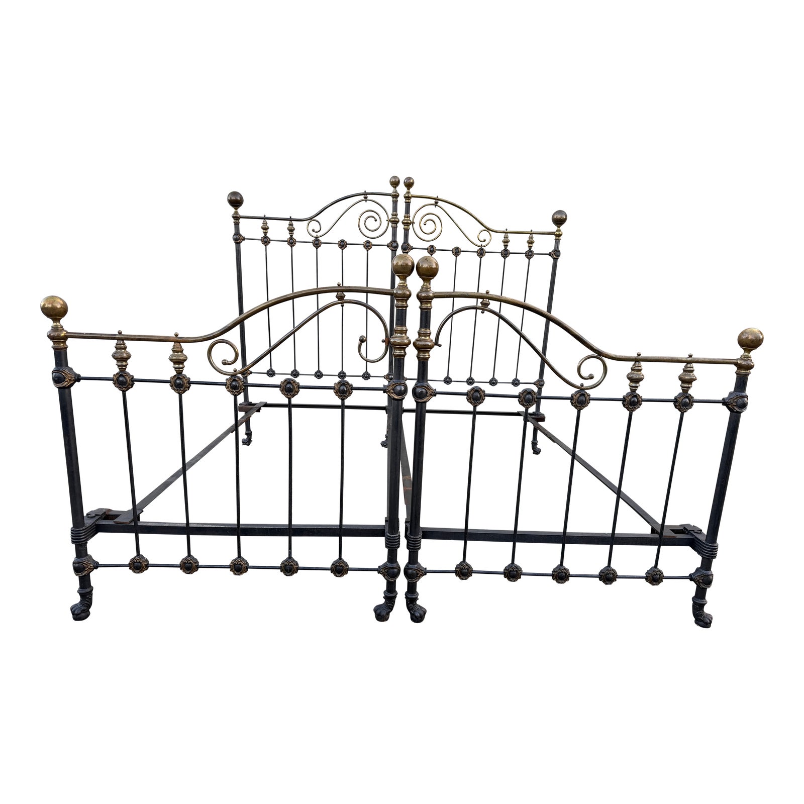 Antique Victorian Iron & Brass King Bed With Scrollwork and Ball ...