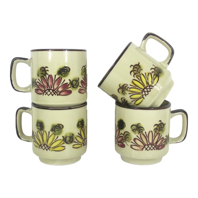 Vintage Otagiri Japanese Floral Ceramic Coffee Mugs- Set of 4 For Sale