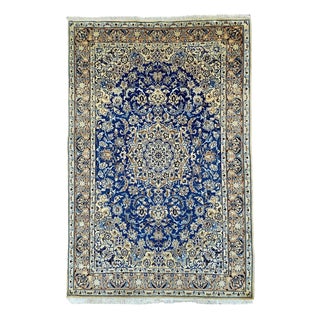 Persian Nain 9La Cork Wool Hand-Knotted Blue For Sale