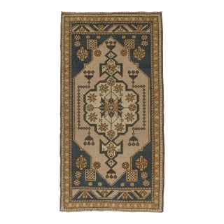 Turkish Mini Rug Oriental Hand Knotted Vintage Rug 1'11" x 3'6" #21204 For Sale