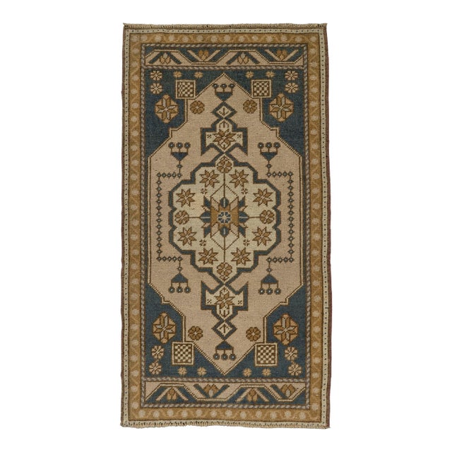 Turkish Mini Rug Oriental Hand Knotted Vintage Rug 1'11" x 3'6" #21204 For Sale