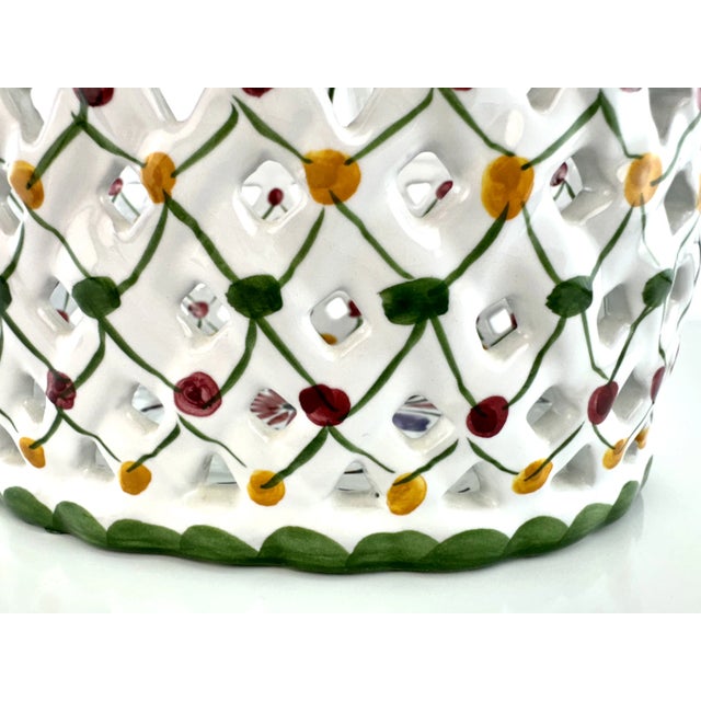 Ceramic Vintage Hand-Painted Portuguese Ceramic Basket by R.E.C., Portugal For Sale - Image 7 of 12