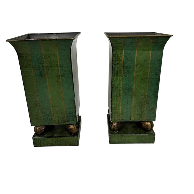 Vintage Metal Tole Vases - A Pair For Sale - Image 9 of 9