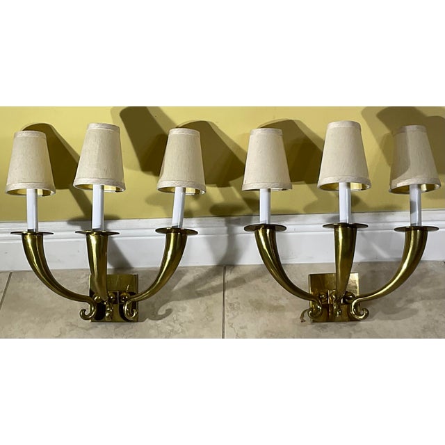 Elegant Pair of Solid Brass Wall Sconces, Vintage Hollywood Regency Style For Sale - Image 10 of 12