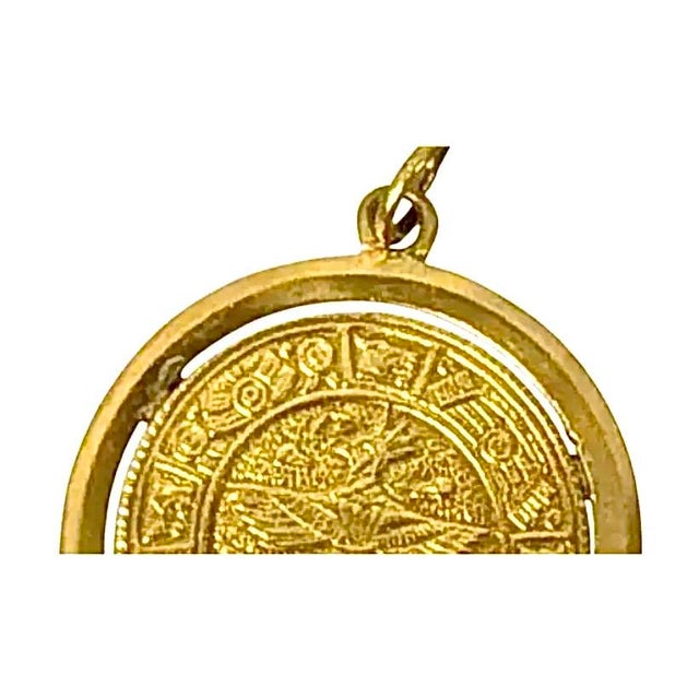 Mid 20th Century 14k Gold Aztec Calendar Medallion Pendant Vintage For Sale - Image 5 of 7