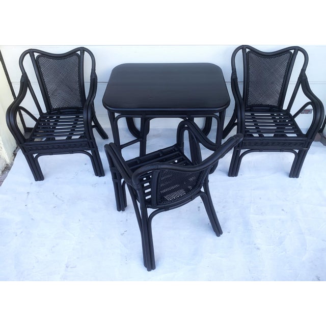 Rattan and Bamboo Table and Chairs Furniture Set, 1980s, Set of 4 For Sale - Image 4 of 18