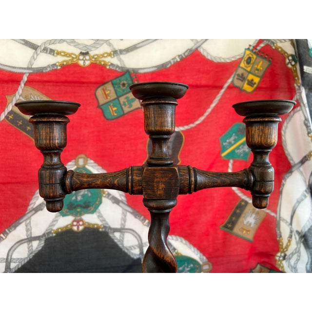 Pair Antique English Oak Barley Twist Candlesticks Candelabras Candle Holders For Sale - Image 11 of 18