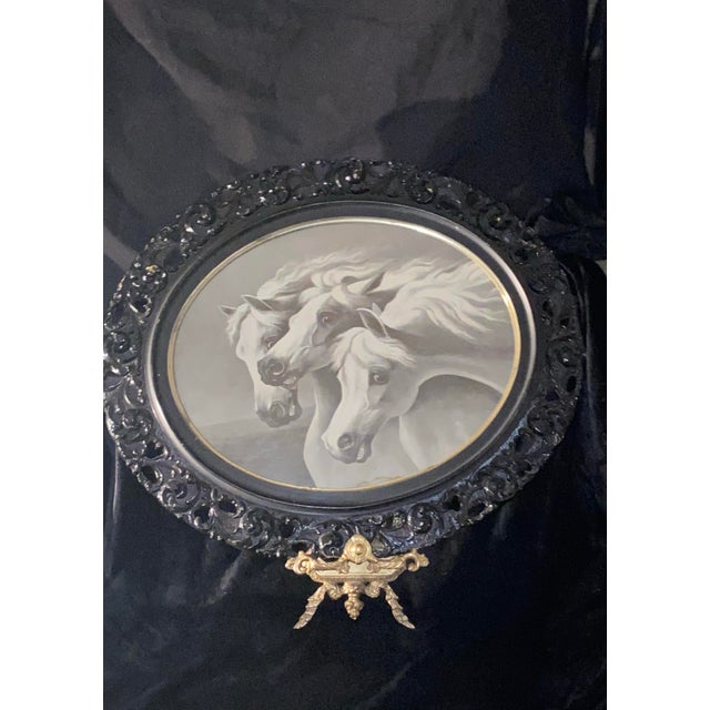 Antique 19th Century "Pharaoh's Horses" Lithograph in Openwork Ornate Oval Frame For Sale - Image 4 of 10