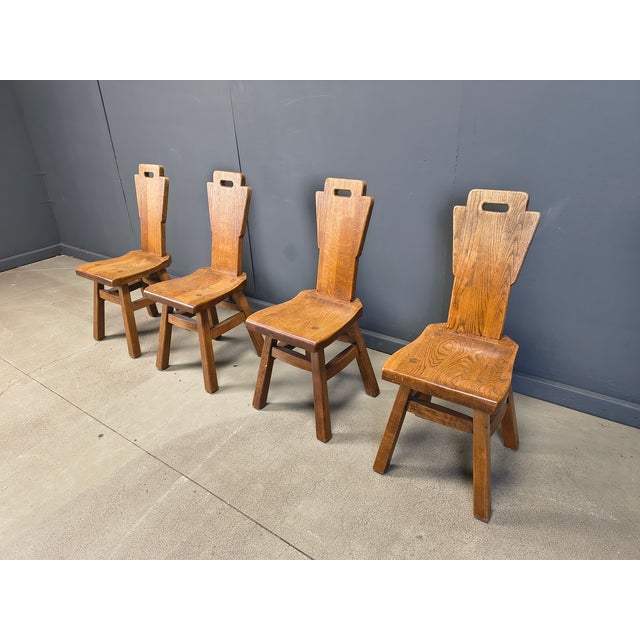 Vintage Oak Brutalist Chairs, 1970s, Set of 4 For Sale - Image 11 of 12