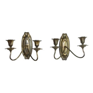 Pair of 19th Century Art Nouveau Silver Candle Wall Sconces For Sale