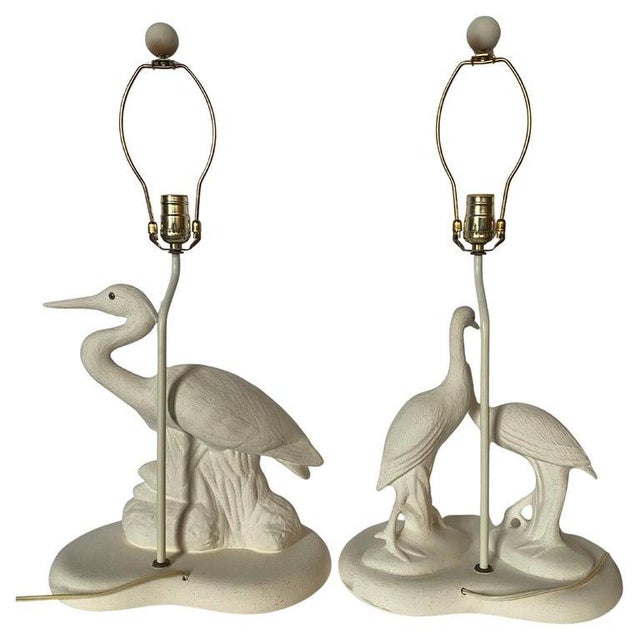 Sculptural Hollywood Palm Regency Chinoiserie Crane Bird Lamps, Pair For Sale - Image 9 of 9