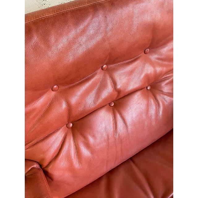 Raspberry Red Pair Mid Century Modern "Karin" Chairs by Bruno Mathsson Chrome and Leather For Sale - Image 8 of 15