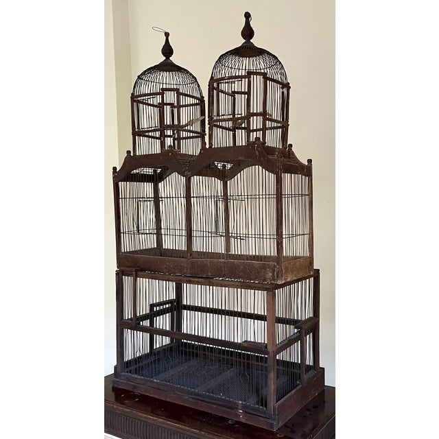 Large Antique Early 20th Century French Wood and Wire Turreted Bird Cage For Sale - Image 9 of 18