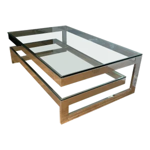 Design Chrome Coffee Table with 2 Glass Shelves