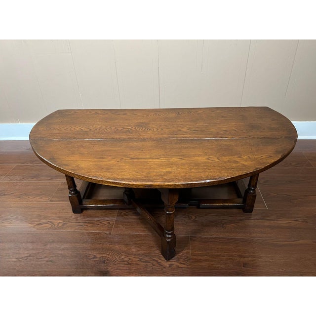 Antique English Oak Coffee Table Drop Leaf Jacobean Wake Table Gateleg C1930 For Sale - Image 10 of 18