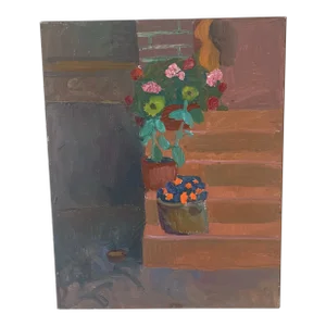 Contemporary Expressionist Outdoor Scene with Still Life Oil Painting